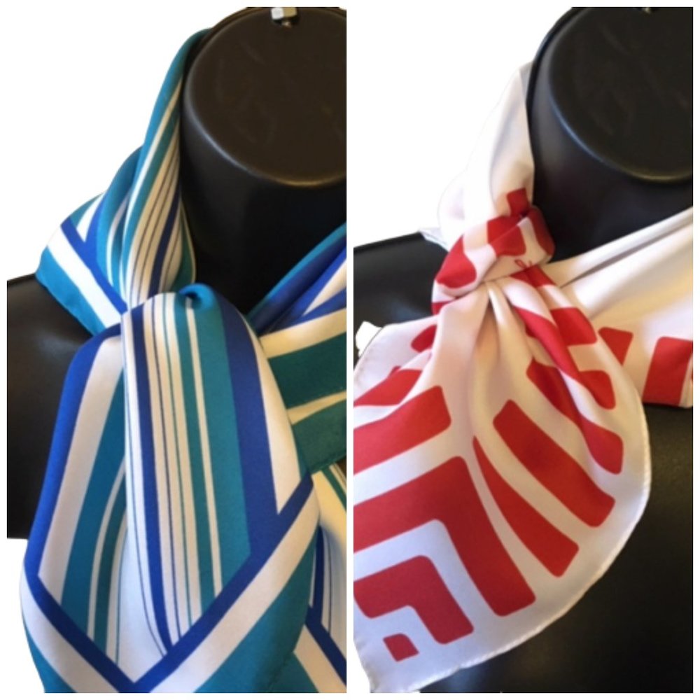 Two Vintage Scarves Stripes Red Blue Bundle